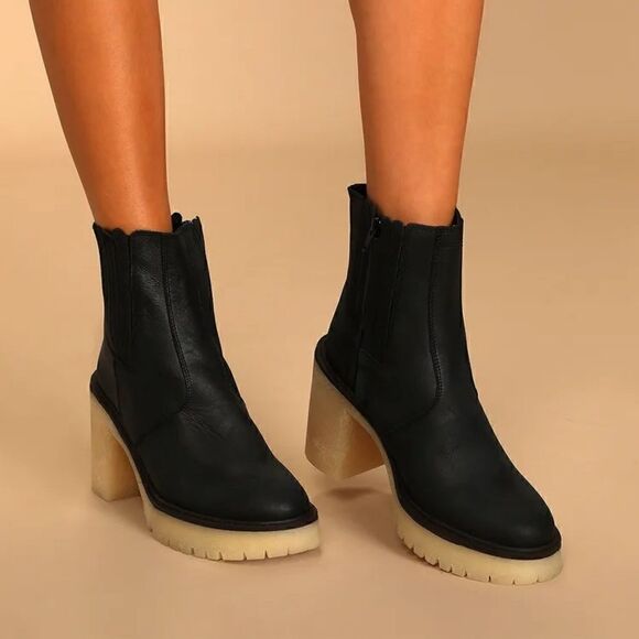 Free People James Black Leather Chelsea Platform Boots Size 40 US Size 10 New - Picture 1 of 13